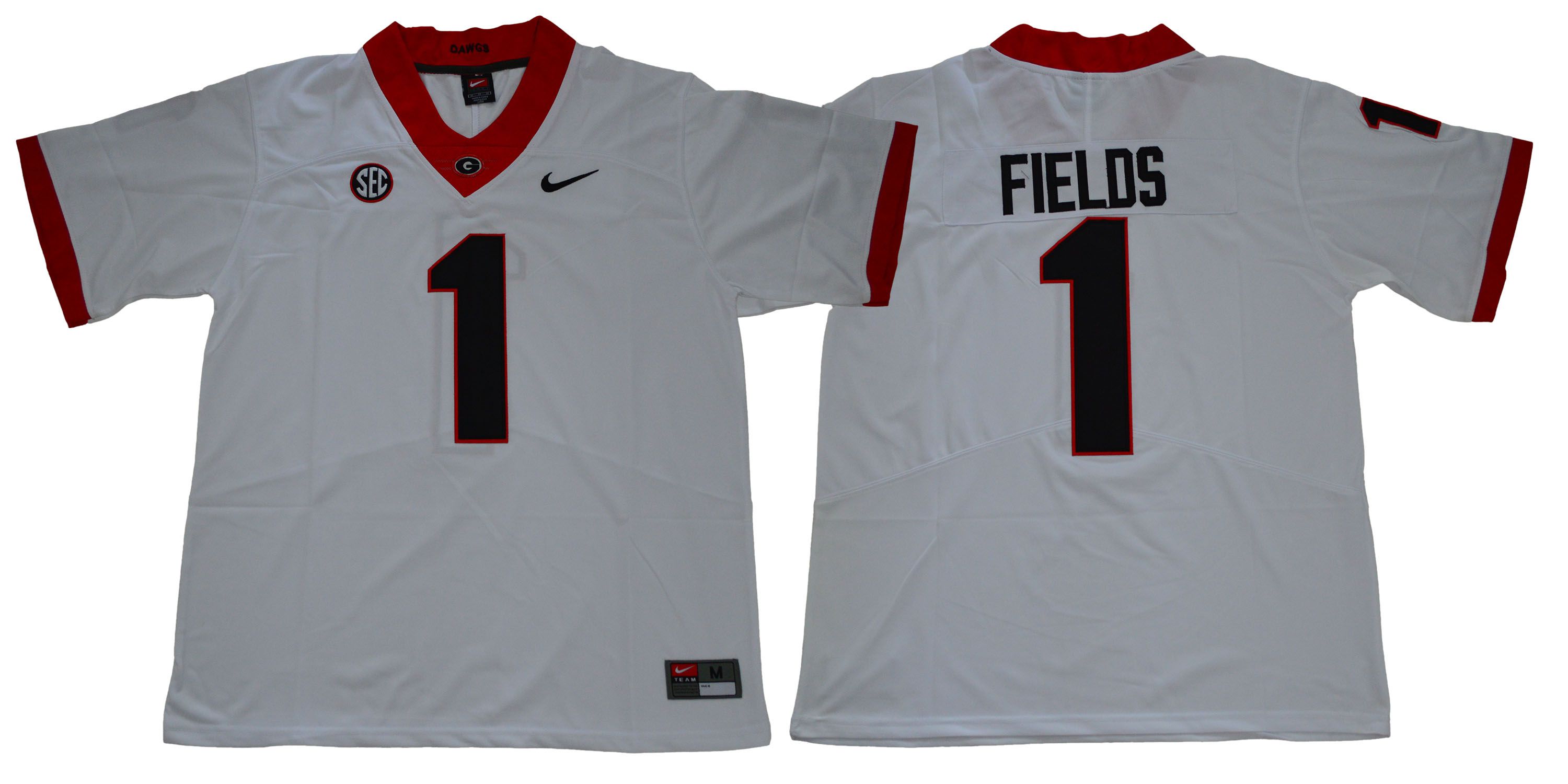 Men Georgia Bulldogs #1 Fields Legend White NCAA Jerseys